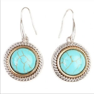 Boho Western Turquoise Drop Earrings | Silver Rope Accent Dangle Jewelry